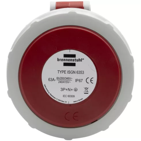 CEE csatlakozó aljzat, 5 pólusú, 400V/63A, IP67, erősáramú                                            E1080170786
