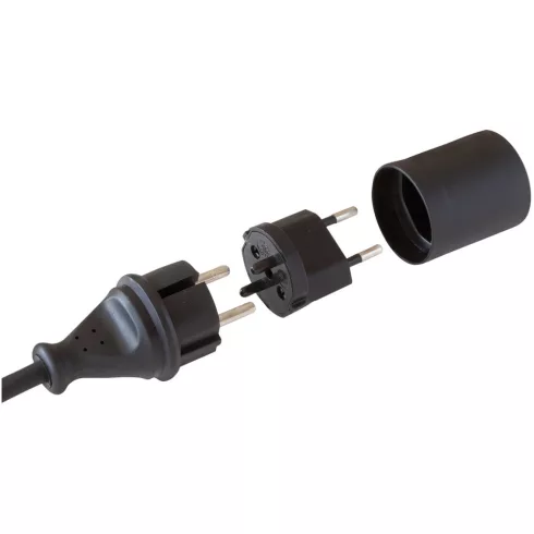Fix adapter, magyar alj => svájci dugó - 230 V, 2 pólusú, T11, fekete, Schuko dugóval és aljzattal    E1081592403