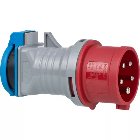 CEE adapter, IP44, CEE dugó 400V/16A, aljzat 230V/16A, csapfedeles                                    E1081690