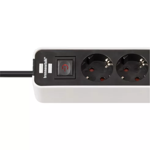 Ecolor elosztó, 4 aljzat + 2x USB C (töltő), kapcsolóval, 1,5m H05VV-F3G1.5, fehér/fekete             E1153240126