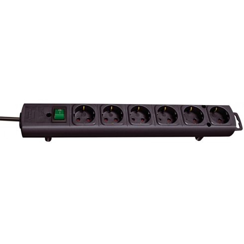 Comfort-Line elosztó, 6 aljzat, kapcsolóval, 2m H05VV-F 3G1,5, fekete                                 E1153300