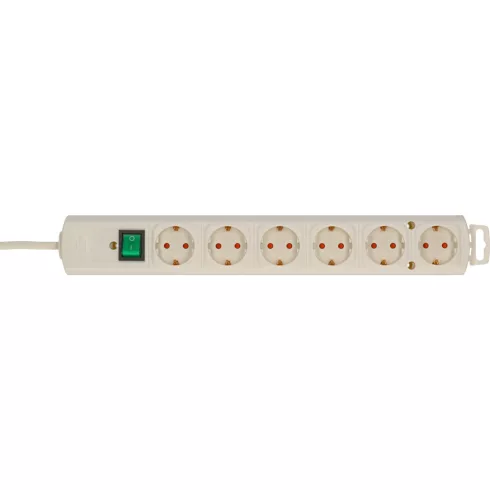 Comfort-Line Plus elosztó, 6 aljzat, kapcsolóval, 2m H05VV-F 3G1,5, fehér, lapos dugóval              E1153320100