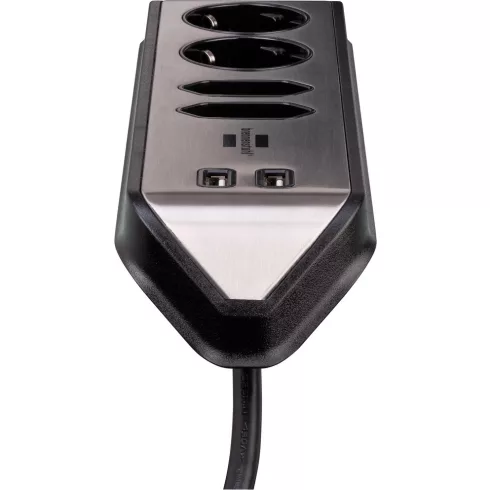 estilo sarokelosztó, 4 aljzat (2 x földelt, 2 x euro), USB töltő funkcióval,  2m H05VV-F 3G1.5, ezüs  E1153590410