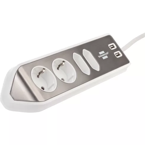 estilo sarokelosztó, 4 aljzat (2 x földelt, 2 x euro), USB töltő funkcióval,  2m H05VV-F 3G1.5, ezüs  E1153590420