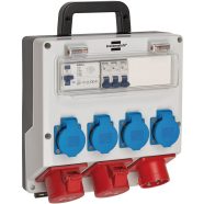   Hordozható fali elosztó, 400V/16A, IP44, 3x LS 230V/16 A, 1xFI 40 A 4-pólusú 30mA, felvonulási szekr  E1154890010
