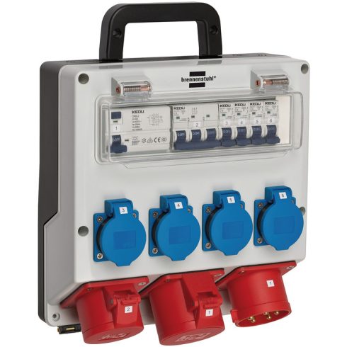 Hordozható fali elosztó, 4/32, IP44, 4x LS 230V/16 A, 1xLS 400V/16 A, 1xFI 40 A 4 pólusú 30mA, felvo  E1154890020
