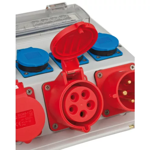 Hordozható fali elosztó, 4/32, IP44, 4x LS 230V/16 A, 1xLS 400V/16 A, 1xFI 40 A 4 pólusú 30mA, felvo  E1154890020