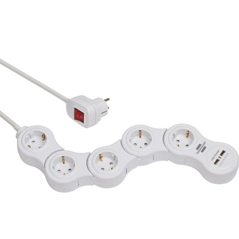 Vario Power 5-ös elosztó USB töltővel, 1,4m, H05VV-F3G1,5/kapcsoló                                    E1155350210