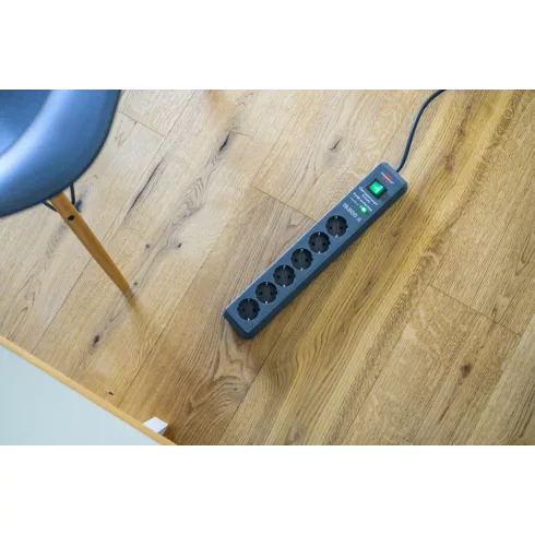 Secure Tec elosztó, 6 aljzat, 19.500A túlfeszültség védelemmel, kapcsolóval, 2m H05VV-F 3G1.5, antra  E1159540366