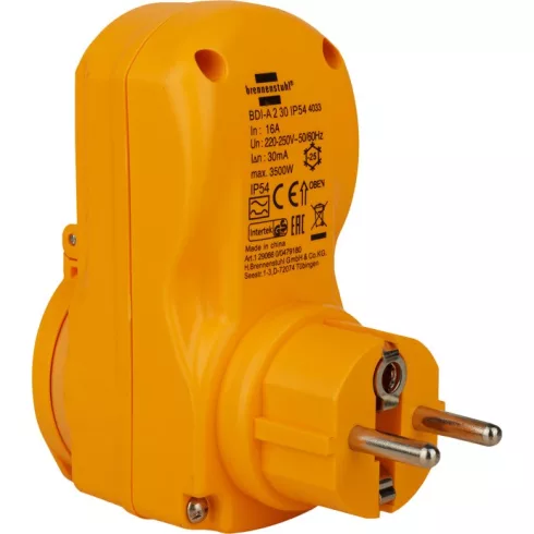 Földelt hálózati alj, FI védelemmel, IP54, 230V 16A, 30 mA, BDI-A 2                                   E1290660