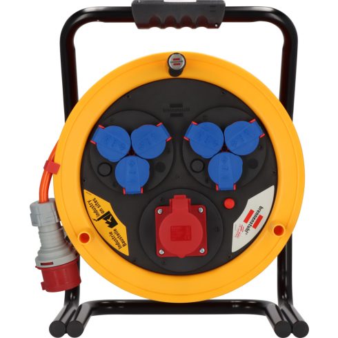 Brobusta CEE kábeldob 380, 40m AT-N07V3V3-F 5G2,5 narancs, IP44, 1x CEE 400V/16A, 6x aljzat 230V/16A  E1319108