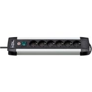   Prémium Alu-Line elosztó, 6 aljzat, kapcsolóval, 3,0m H05VV-F 3G1,5, ezüst/fekete                     E1391000016