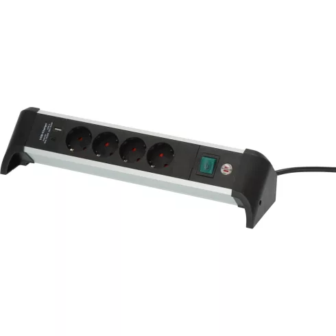 Alu-Office-Line elosztó, 4 aljzat + 1x USB PD + 1 x USB A, kapcsolóval, 1,8m H05VV-F3G1.5, fekete/ez  E1391040420