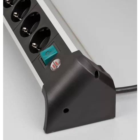 Alu-Office-Line elosztó, 4 aljzat + 1x USB PD + 1 x USB A, kapcsolóval, 1,8m H05VV-F3G1.5, fekete/ez  E1391040420