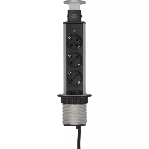 Tower Power rejtett elosztó, 3 aljzat, 2m H05VV-F 3G1,5, ezüst/fekete                                 E1396200003