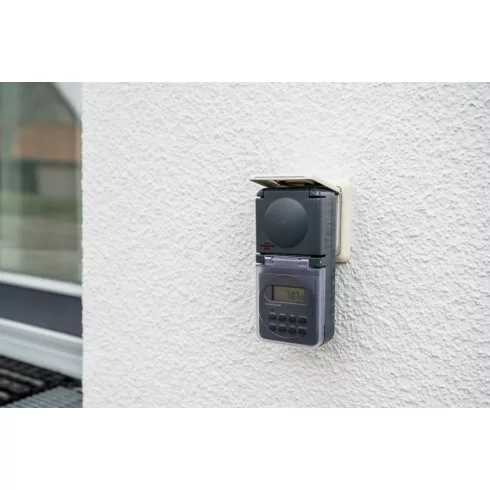 Digitális kültéri időkapcsoló, heti, földelt alj csapfedéllel, IP44, antracit                         E1506706