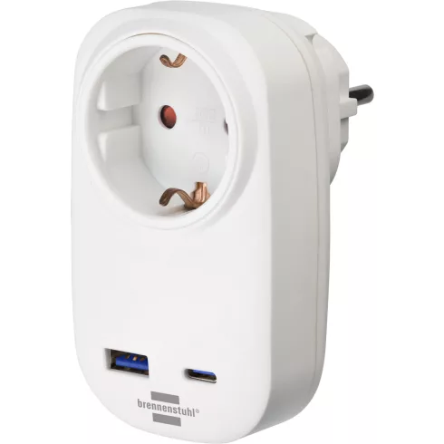 Hálózati aljzat, védőérintkezős + USB-C PD 20W + USB-A 18W, max. 16A/3680W, IP20, fehér               E1508210010
