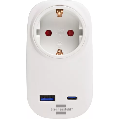 Hálózati aljzat, védőérintkezős + USB-C PD 20W + USB-A 18W, max. 16A/3680W, IP20, fehér               E1508210010
