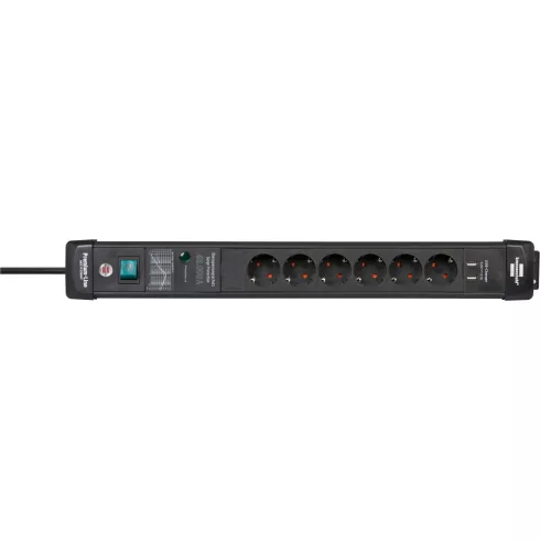 Premium-Line elosztó, 6 aljzat + 2x USB A (töltő), 60.000A túlfeszültség-védelemmel, kapcsolóval, 3m  E1951160606