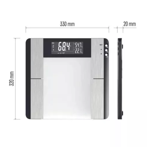 Személymérleg, ezüst, 150kg, BMI méréssel                                                             EV104