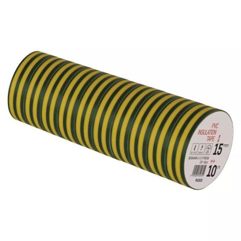 Szalag PVC szigetelő 15/10 zöld-sárga, 10db/fólia                                                     F61515