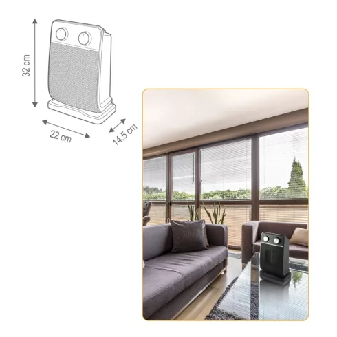 Kerámia fűtőtest, 1800 W2 fűtési fokozat: 900 W / 1800 Wmechanikus termosztátkapcsolható oszcillálás  FK29