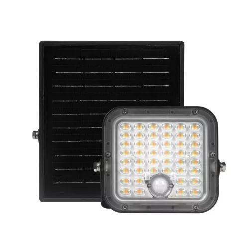 Szolár LED reflektor, PIR, 1500 lm, 3000/6000 K, 3600 mAh akku, 2 üzemmód, távirányítóval, IP65, HSO  FLP1500SOLAR