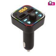   Autók kihangosító és töltő 5in1 (BT kihangosító, FM modulátor, USB töltő, zenelejátszó, akku Voltmér  FMBT18RGB