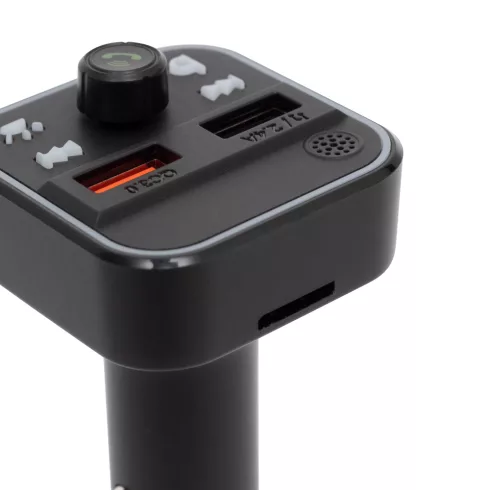 Autók kihangosító és töltő 5in1 (BT kihangosító, FM modulátor, USB töltő, zenelejátszó, akku Voltmér  FMBT18RGB