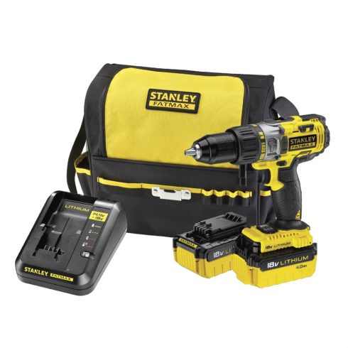 STANLEY FATMAX 18 V 4 Ah Li-Ion 2 sebességes akkumulátoros ütvefúró/csavarozó 2 akkumulátorral, tásk  FMC625M2S-QW