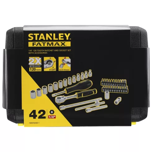 STANLEY FATMAX 1/4' dugókulcs szett 3 fokonkénti fogazással, 42 részes kemény dobozban                FMMT82683-1
