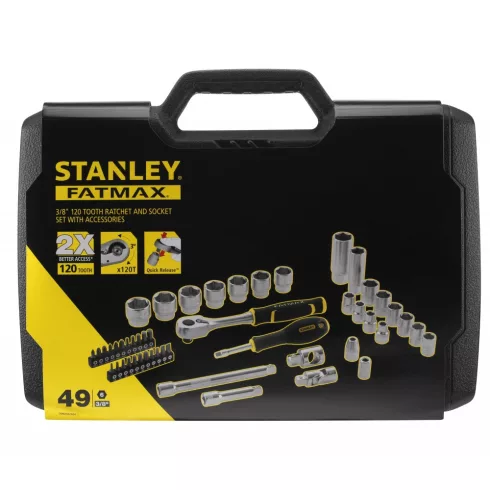 STANLEY FATMAX 3/8' dugókulcs szett 3 fokonkénti fogazással, 49 részes kemény dobozban                FMMT82684-1