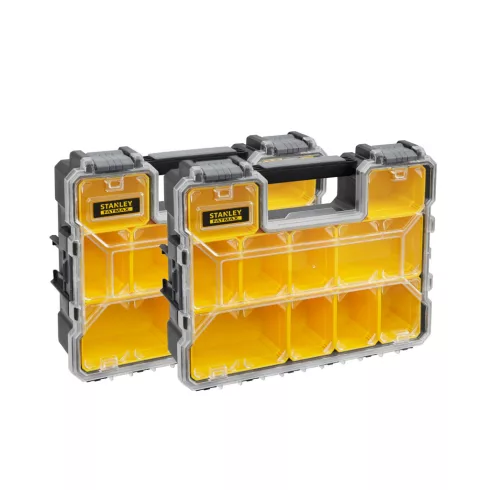STANLEY FATMAX Pro szortimenter, mély, fémcsatos, 10 rekeszes, törhetetlen fedél, dupla csomag (2 db  FMST1-70740