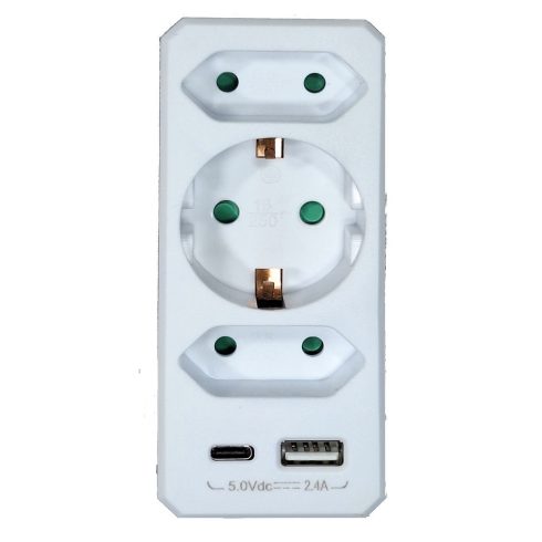 Hálózati elosztó 2x euro, 1x földelt aljzat, USB A+C, IP20, fehér                                     GA0193