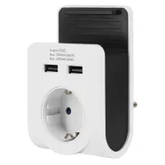   Földelt köztes csatlakozó aljzat 2xUSB töltővel és mobiltelefon tartóval                              GA6005