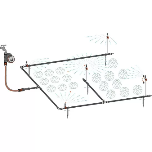 GARDENA MD mikrocsepegtetős, permetező öntöző készlet növényágyásokhoz, virágszegélyekhez - 60 m2     GE13450-20