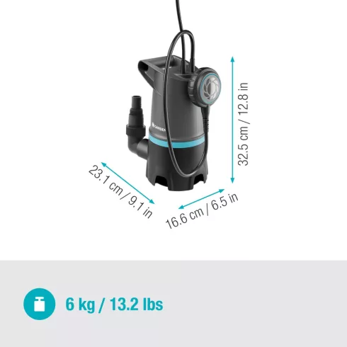 GARDENA Basic szennyvízszivattyú, 20000l/óra, 550W, 0,9bar, merülés 7m, száll.mag. 9m, szemcse 35mm   GE9017-47