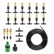   Kerti párásító-permetező-öntöző készlet, 12m vágható cső, 15 réz permetezőfej, csatlakozókkal, HSO    GMS12