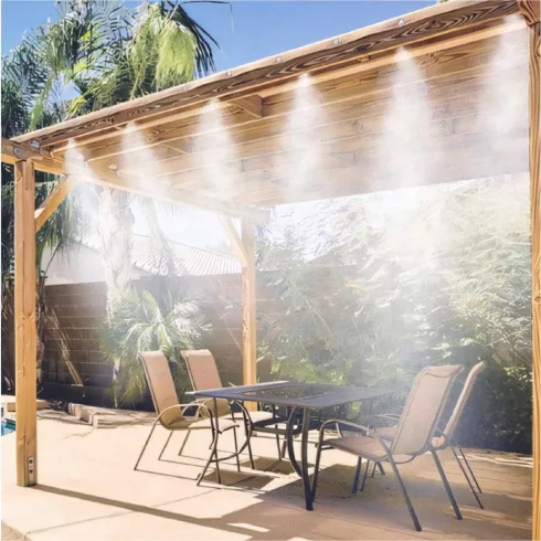 Kerti párásító-permetező-öntöző készlet, 12m vágható cső, 15 réz permetezőfej, csatlakozókkal, HSO    GMS12