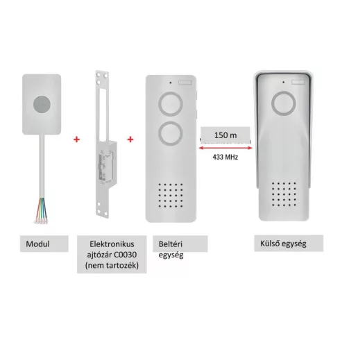 Vezeték nélküli audio kapucsengő készlet, ajtómodullal, 1 résztvevő, bővíthető, USB-C kábel, EM-518   H1087