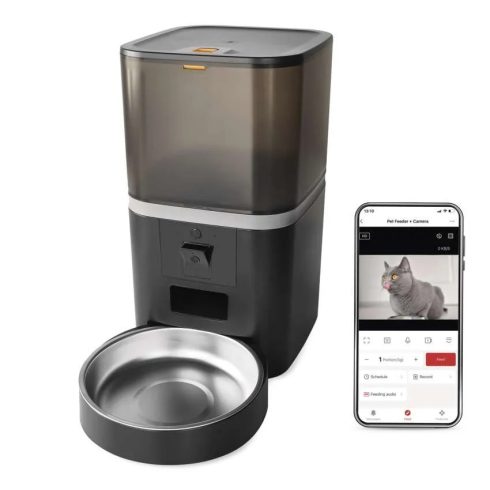GoSmart okos állateledel adagoló kamerával, közepes és nagy fajtáknak, 6 liter, 3-15mm, fekete, PET-  H6006