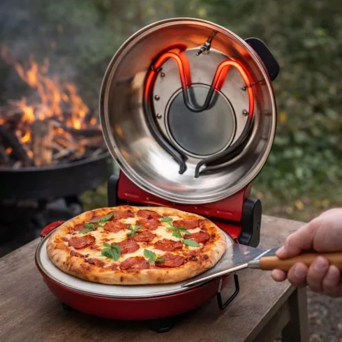 Elektromos pizzasütő, 1200W, max.430°C, hőmérő, pizzakő, duplafalú ablak, alsó/felső sütés, HSO       HGPZ30