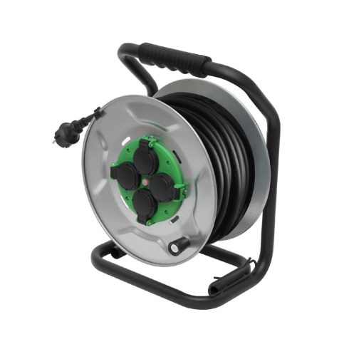 Fém kábeldob 25m gumikábellel, fém talp, túlmelegedés elleni kapcsolóval, H07RN-F 3G2,5 mm2, HSO      HJRM2025