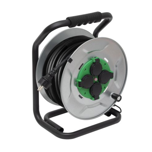 Fém kábeldob 25m gumikábellel, fém talp, túlmelegedés elleni kapcsolóval, H07RN-F 3G2,5 mm2, HSO      HJRM2025