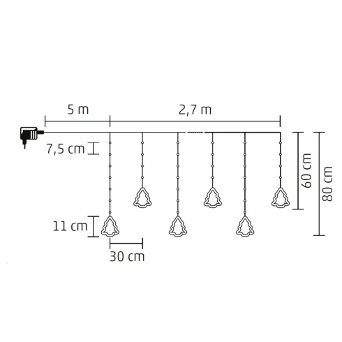 LED-es fényfüggöny, kül- és beltéri kivitel, 2,7 méter, 110 db melegfehér microLED, mikulás és hóemb  KAF110WW