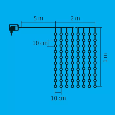 LED-es fényfüggöny, kültéri kivitel, 2 m x 1 m, 21 füzér, 210 db hidegfehér LED, HSO                  KAF210LC