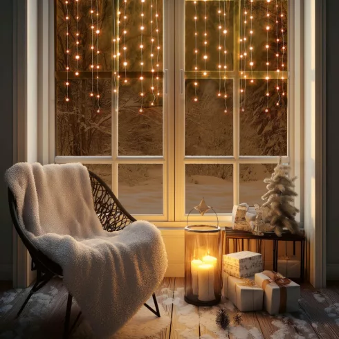 DOT LED-es fényfüggöny, beltéri kivitel, 50db melegfehér LED, állófényű, 81x60cm, HSO                 KAF50DLEDWW