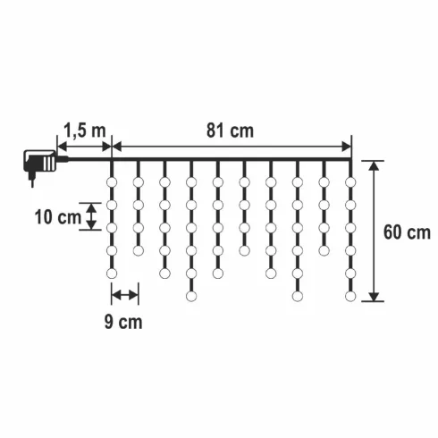 DOT LED-es fényfüggöny, beltéri kivitel, 50db melegfehér LED, állófényű, 81x60cm, HSO                 KAF50DLEDWW