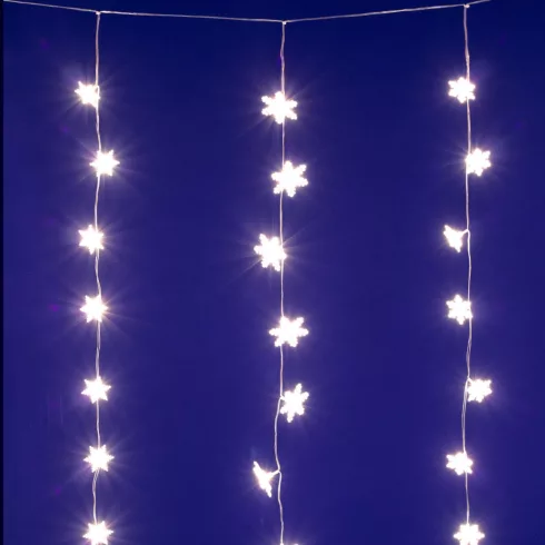 LED-es hópehely fényfüggöny, beltéri kivitel, 50db melegfehér LED, állófényű, 135x105cm, HSO          KAF50WW