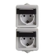   TEKNO 05-2228-143 fekete Schuko dupla dugalj függőleges, gyermekvédelemmel IP54                       KAN27134